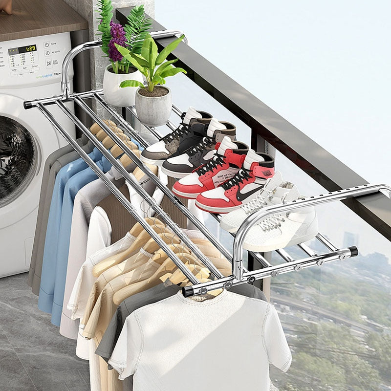 Stainless Steel Foldable Balcony Clothes Hanger - Image 5