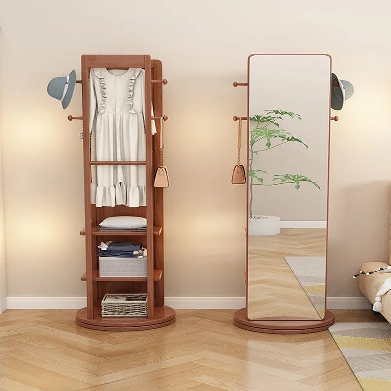 Rotatable Full-Body Mobile Mirror Coat Organizer - Image 1