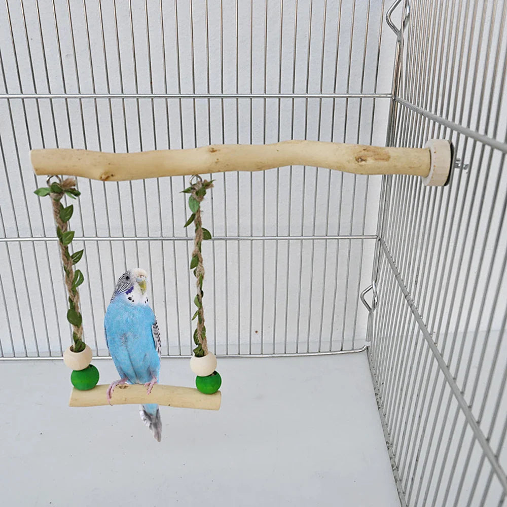 Natural Wood Hanging Bird Swing - Image 5