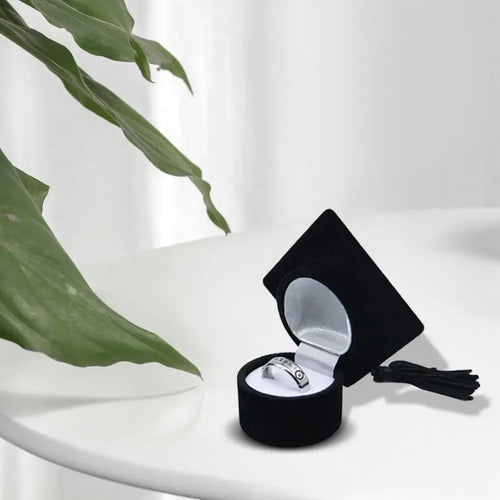 Graduation Cap Shaped Flannel Jewelry Ring Storage Box - Image 0