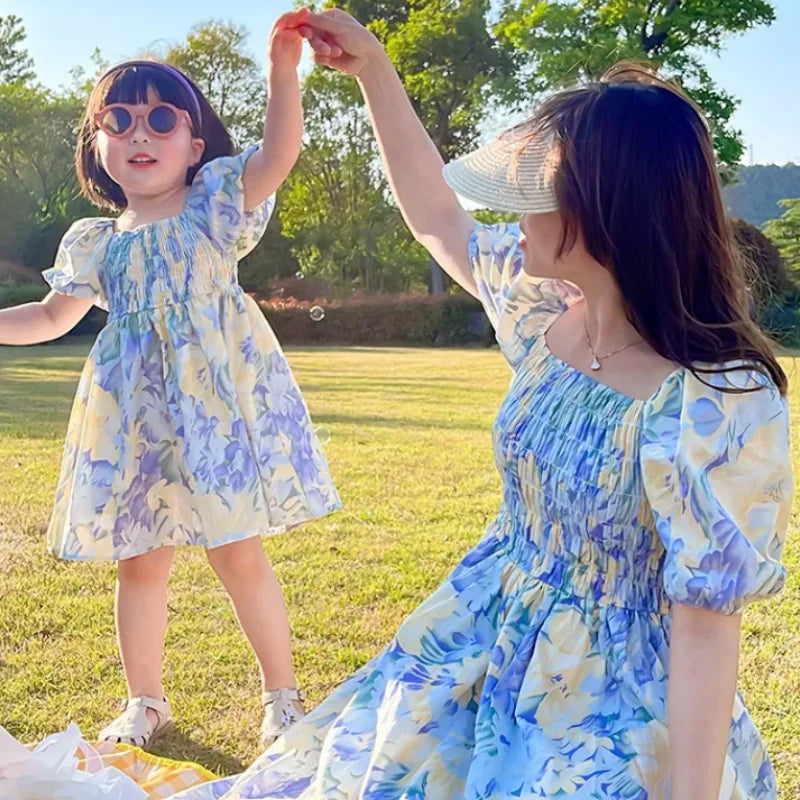 Summer Floral Chiffon Mother Daughter Dress Set