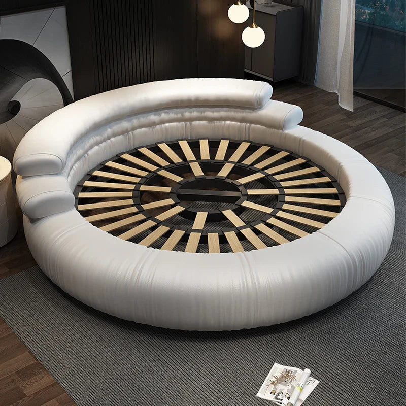 Italian Style Minimalist Circle Leather Dream Master Bed - Image 4