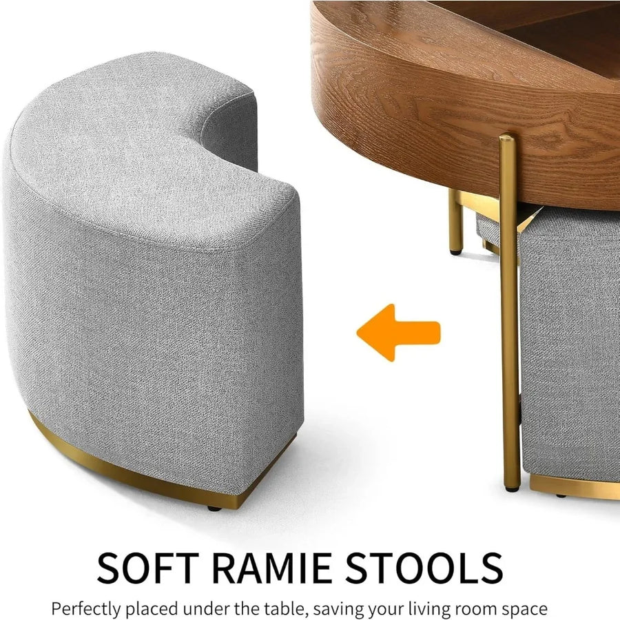 Ottoman Seating Liftable Wooden Coffee Table Set - Image 4