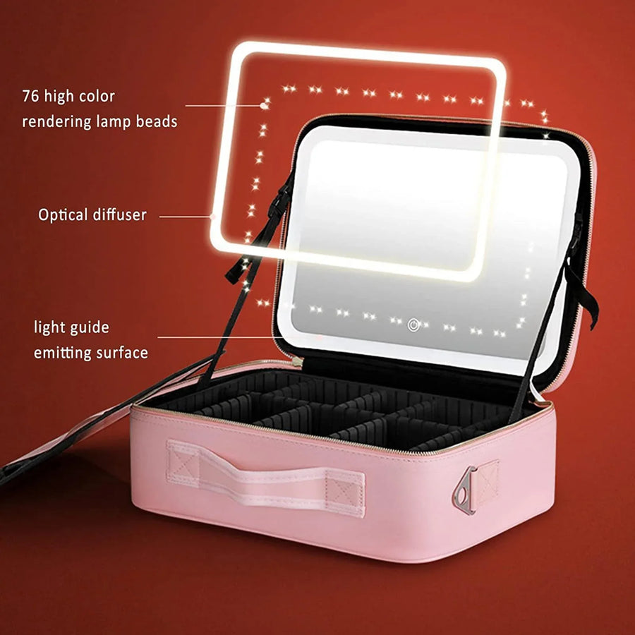Travel Cosmetic Case LED Mirror Makeup Bag - Image 2