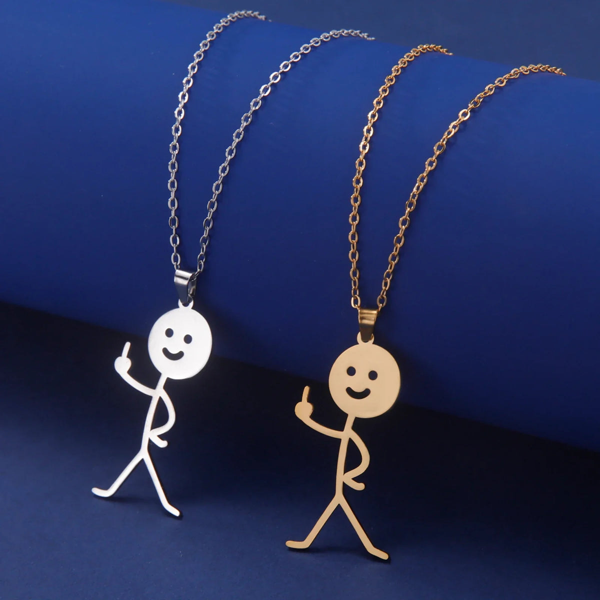 Cute Punk Funny Middle Finger Stickman Necklace