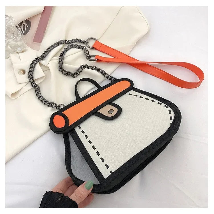 2D Canvas Texture Crossbody Bag