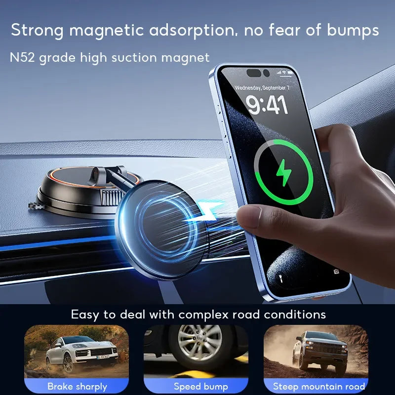 Strong Suction Wireless Car Magnetic Charging Phone Holder - Image 4