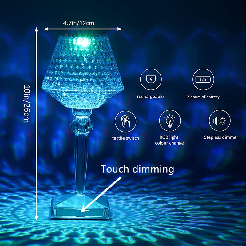 Diamond Glow Rechargeable Crystal Table Lamp - Image 2