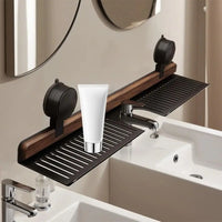 Over Sink Suction Cup Walnut Bathroom Rack - Image 2
