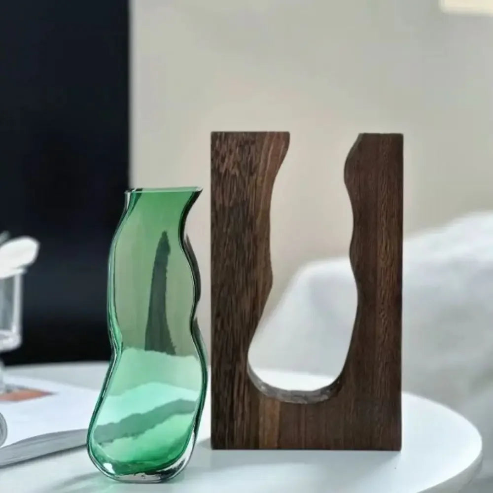 Geometric Wooden Glass Accent Flower Vase - Image 5