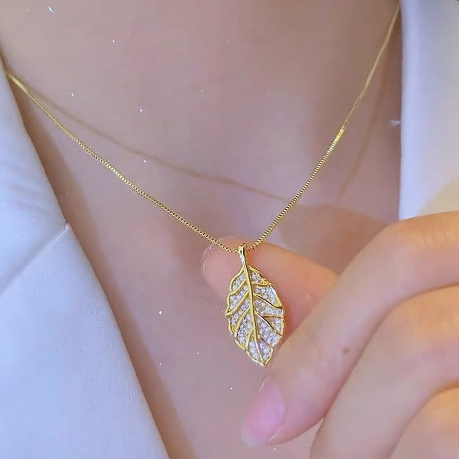 Nature Sparkle Tree Leaf Pendant Necklace - Image 1