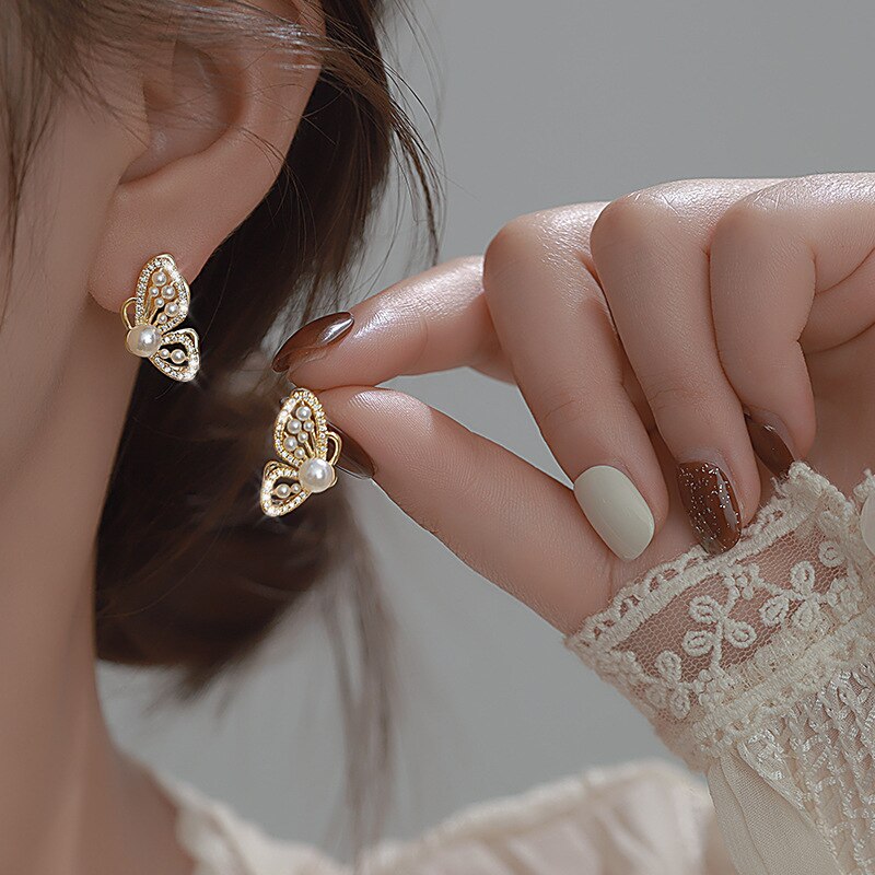 Shiny Zircon Korean Style Butterfly Chic Earrings - Image 3