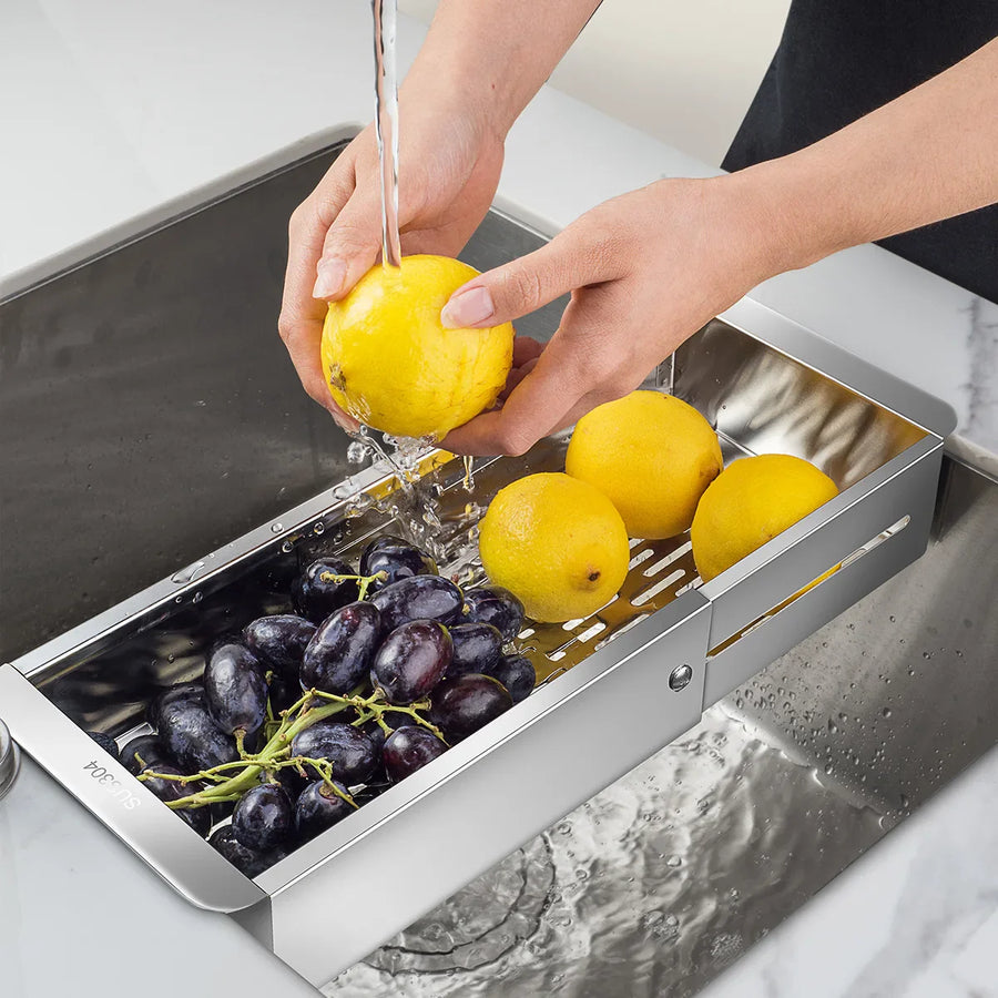 Retractable Over Sink Stainless Steel Vegetable Drain Basket - Image 7