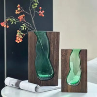 Geometric Wooden Glass Accent Flower Vase - Image 4