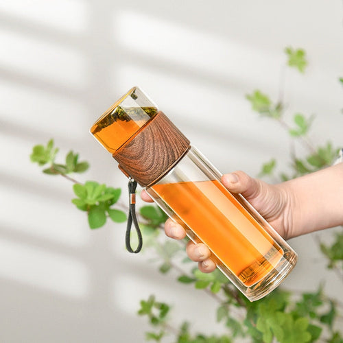 2in1 Double Wall Thermal Smart Tea Glass Bottle - Image 0