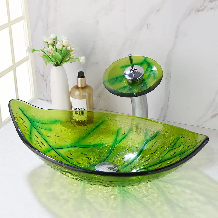 Oval Vessel Tempered Glass Waterfall Faucet Combo Sink - Image 3