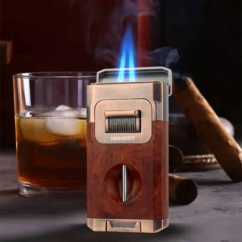 Metal Double Jet Flame Wind Proof Butane Lighter