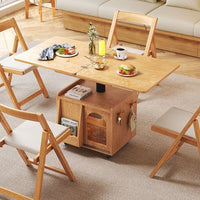 Japandi Natural Wood Liftable Wheeled Accent Table - Image 2