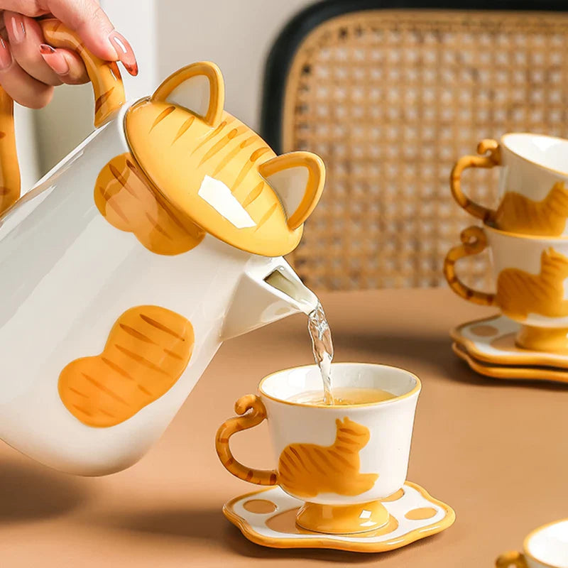 Orange Cat Handcrafted Ceramic Coffee & Tea Set - Image 1