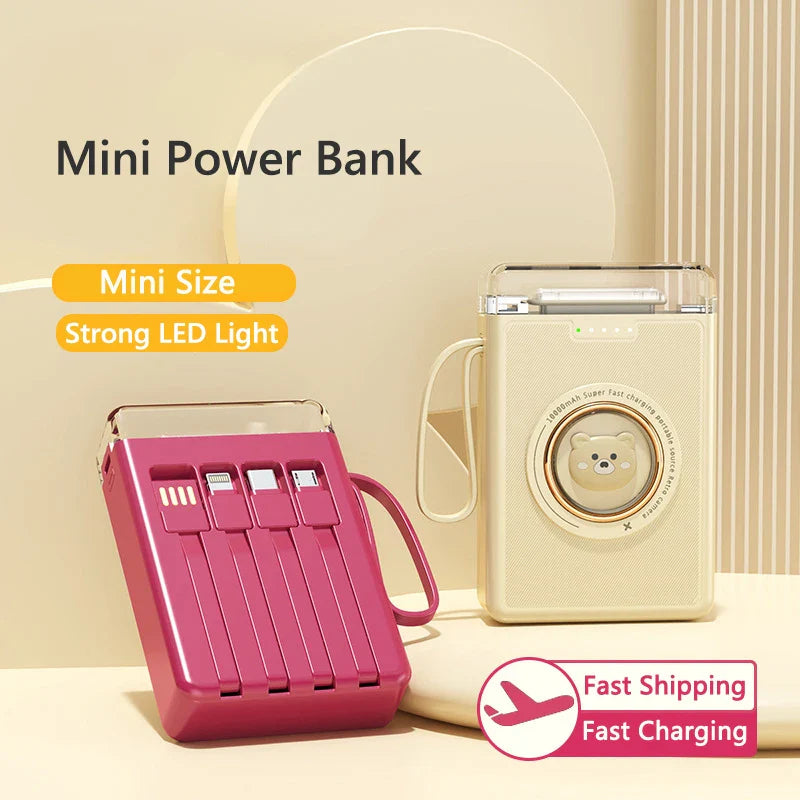 Mini Cute Built-in Cable LED Powerbank - Image 1