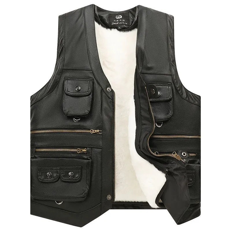 Sleeveless Casual Leather Adventurer Vest - Image 2