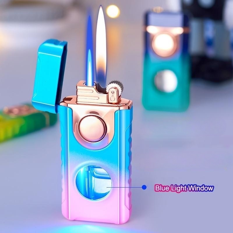 Blue Glow Dual Flame Metal Lighter - Image 1