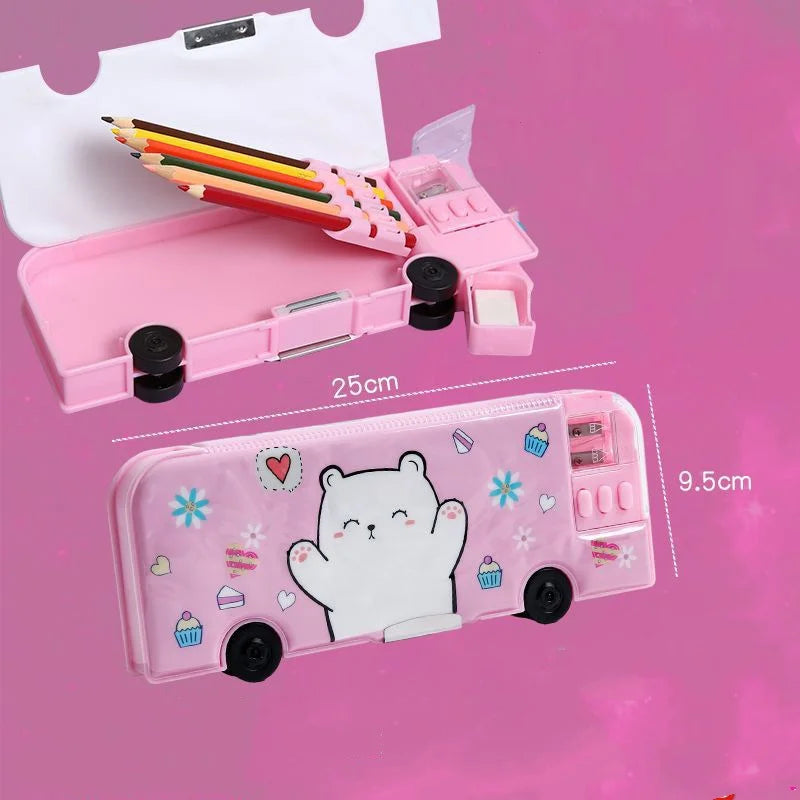 Cartoon Bus Multifunctional Kids Stationery Pencil Box - Image 7