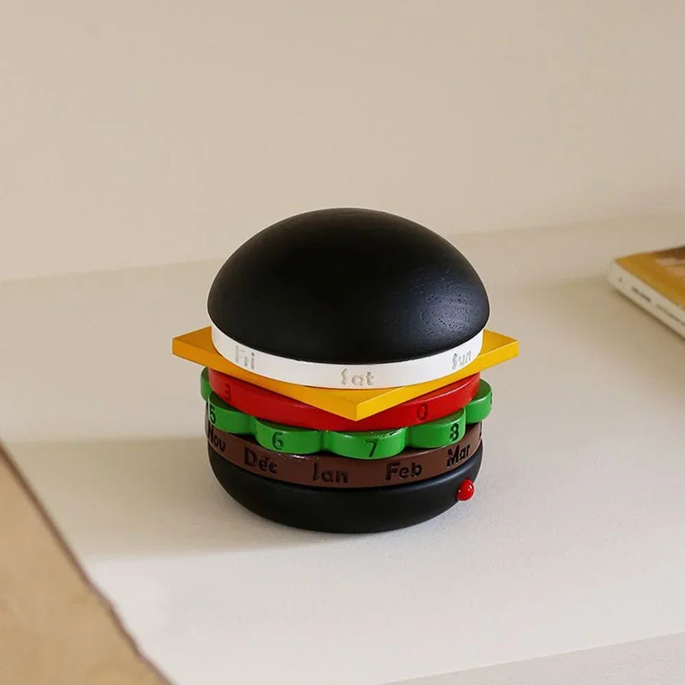 Rotating Wooden Hamburger Decorative Calender