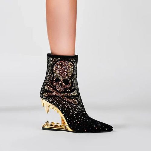 Tiger Gleam Rhinestone Skull High Heel Shoes - Image 0