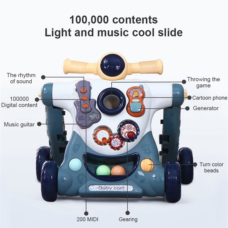 3in1 Anti-Rollover Baby Learning Walker Trolley