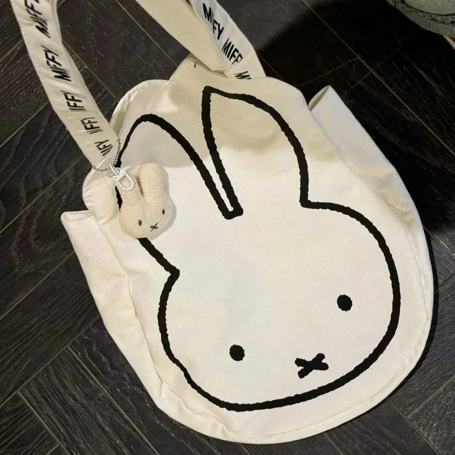 Marshmallow White Bunny Kawaii Canvas Tote Bag