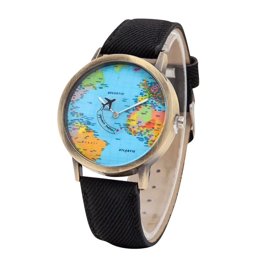 Old Atlas World Map Dial Wristwatch