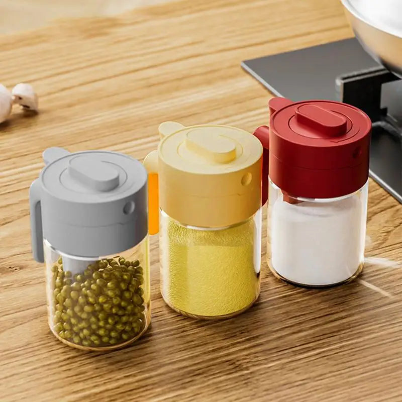 Transparent Glass Lockable AirtightSeasoning Jar with Spoon