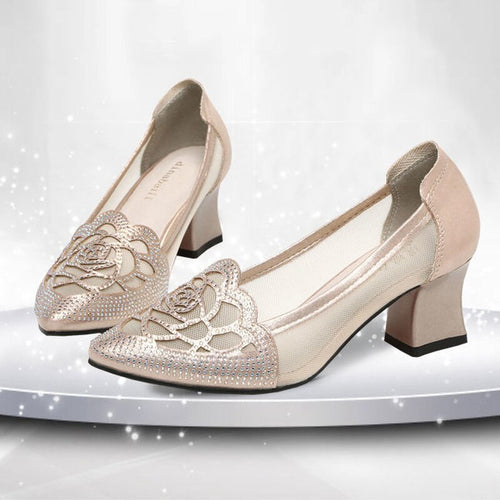 Golden Flower Breathable Mesh High Heels - Image 0