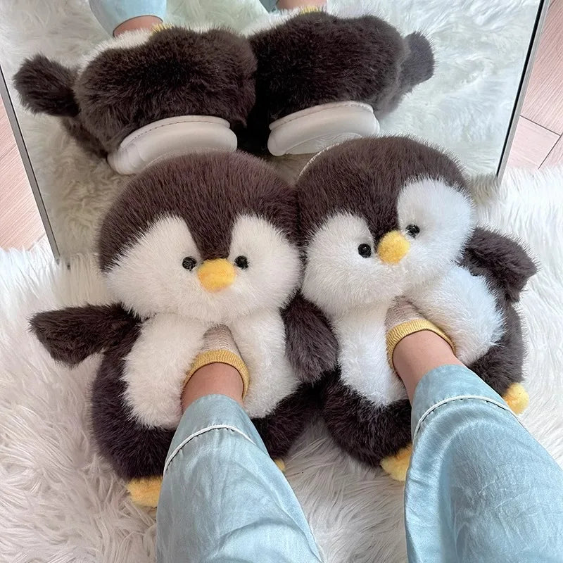 Happy Penguins Plush Comfy Cozy Slippers