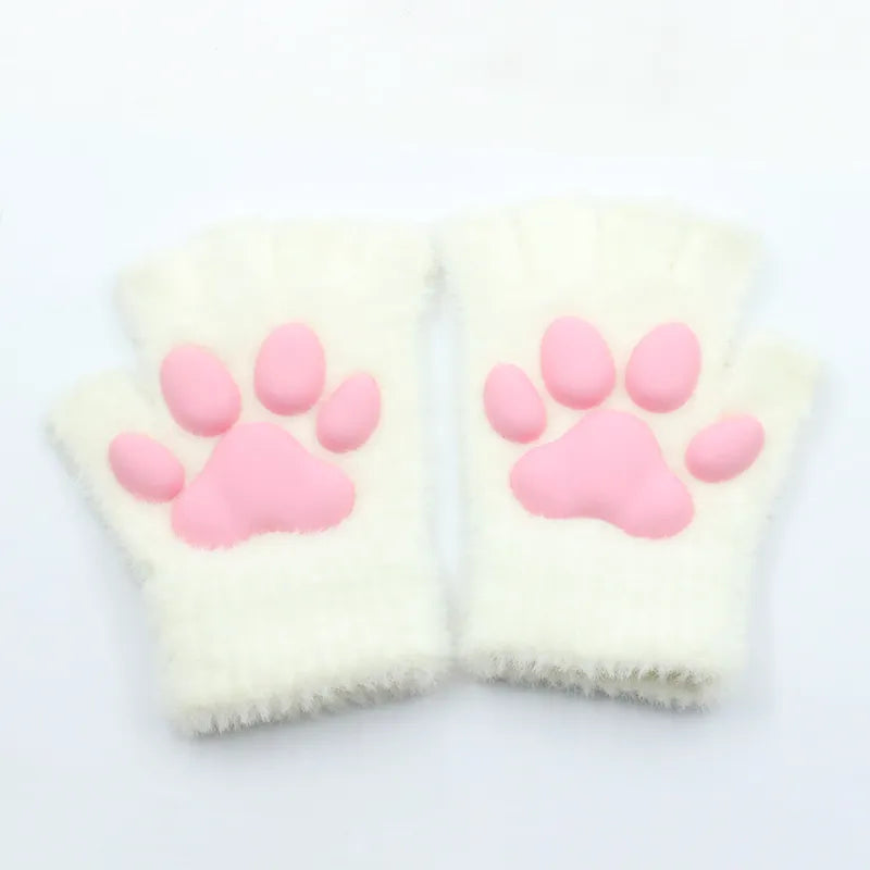 3D Cat Paw Soft Fingerless Gloves