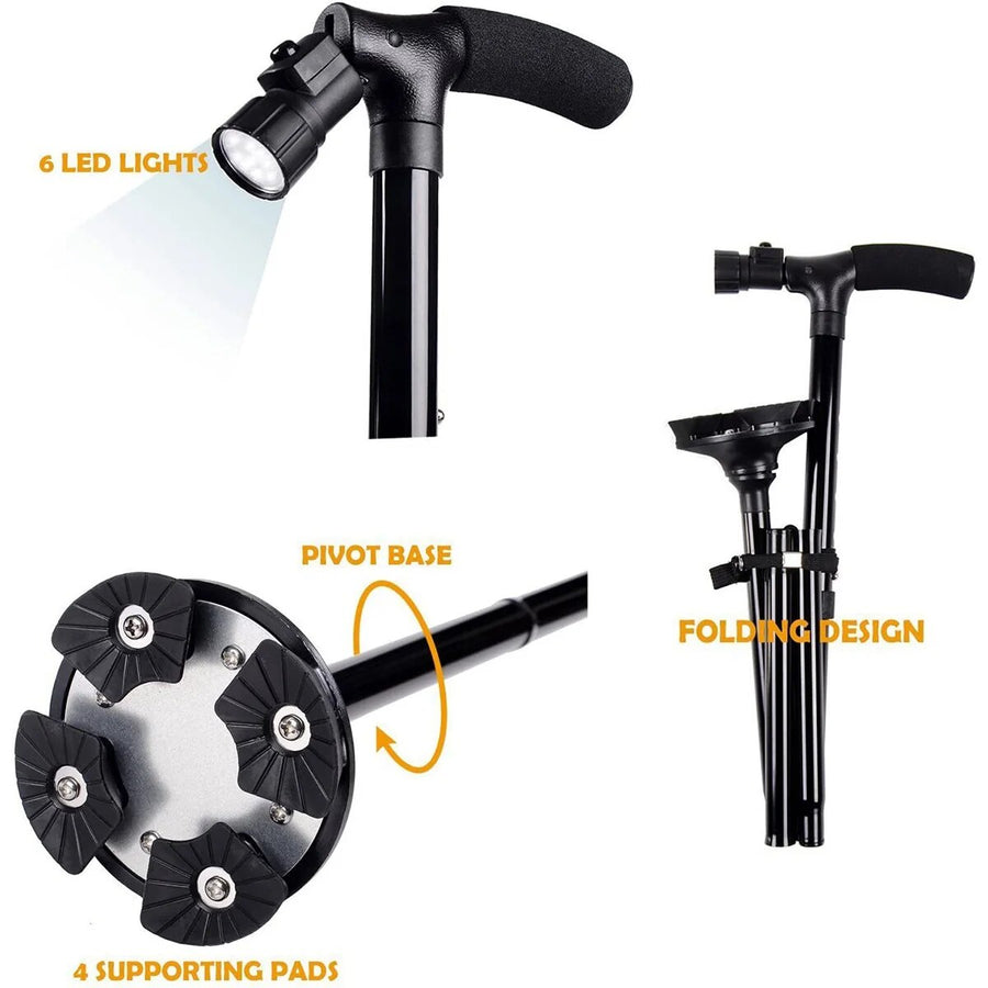 Stable Adjustable LED Light Anti-slip Walking Stick - Image 3