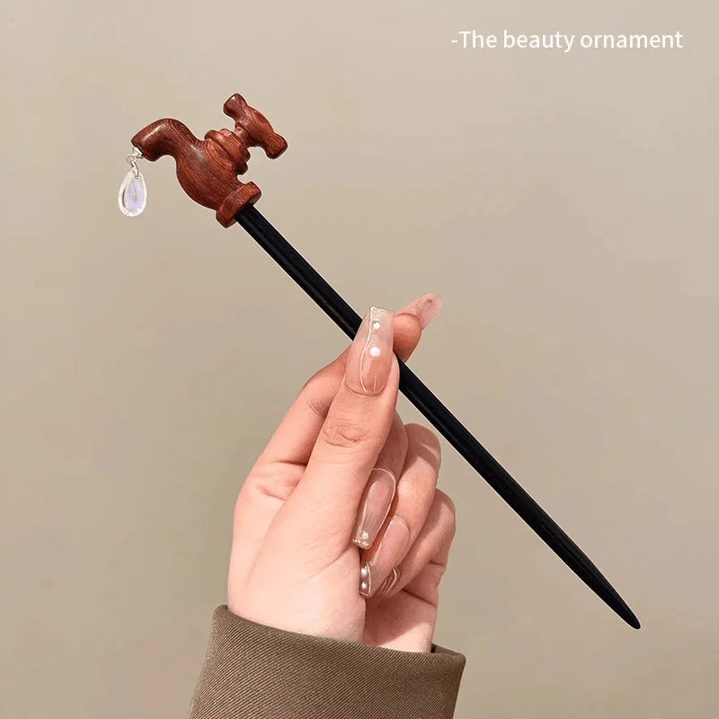 Vintage Wood Faucet Water Drop Hairpin - Image 2