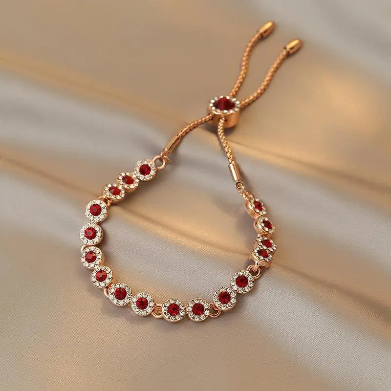 Crimson Charm Rose Gold Adjustable Bracelet