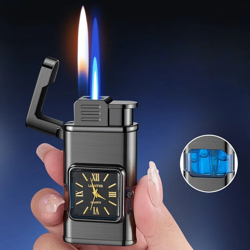 Dual Flame Built-in Watch Butane Gas Lighter - Image 1