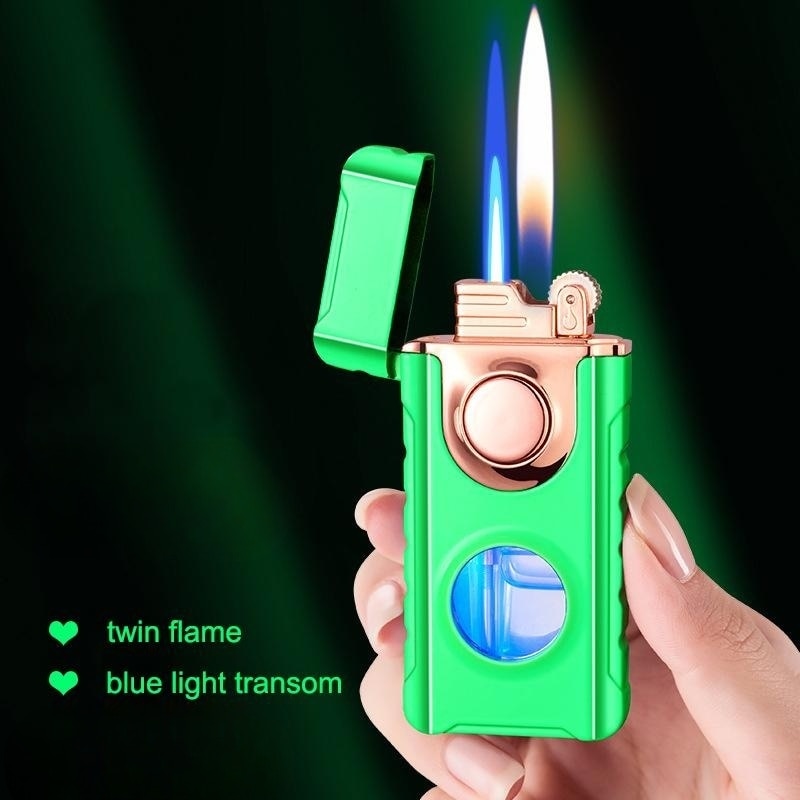 Blue Glow Dual Flame Metal Lighter - Image 2