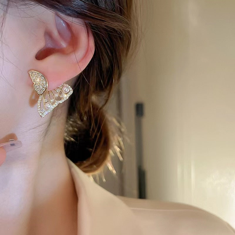 Shiny Zircon Korean Style Butterfly Chic Earrings - Image 2