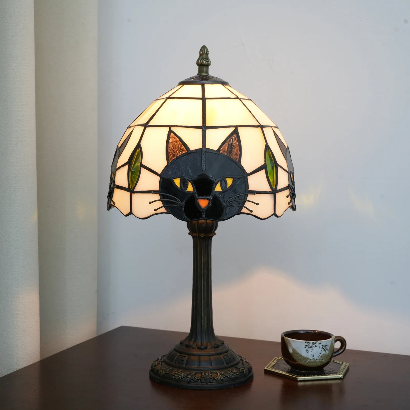Midnight Cat Stained Glass Table Lamp - Image 1