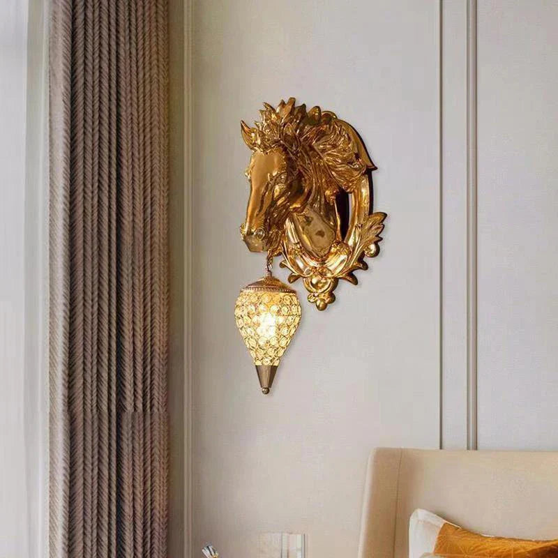 Artistic Horse Design Gold Wall Lamp