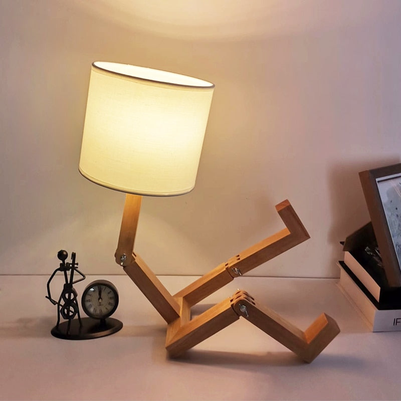 Thinker Wooden Robot Modern Night Lamp