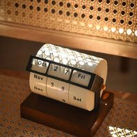 Mid-Century Rotating Wooden Perpetual Desk Calendar - Image 1