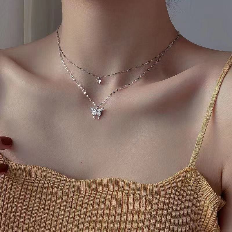 Dreamy Wings Silver Double Layer Necklace - Image 3