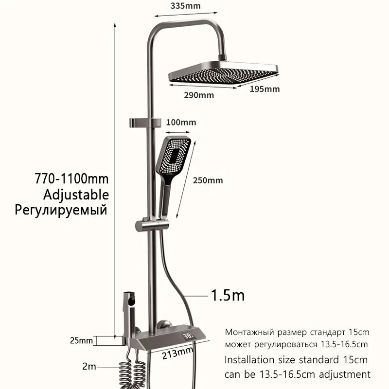 Digital Temperature Display Rain Feel Elegant Shower Set