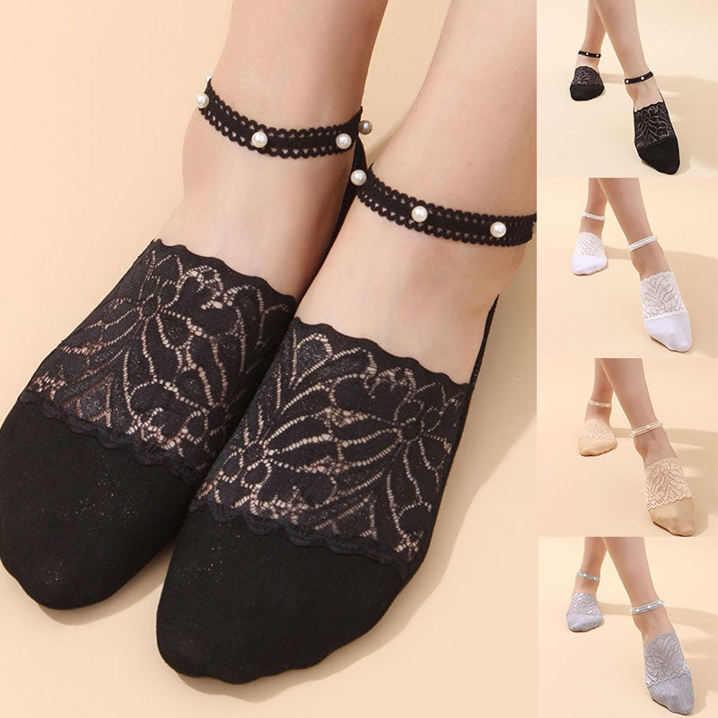 Pearl Lace Anti-slip Comfy Invisible Socks - Image 0
