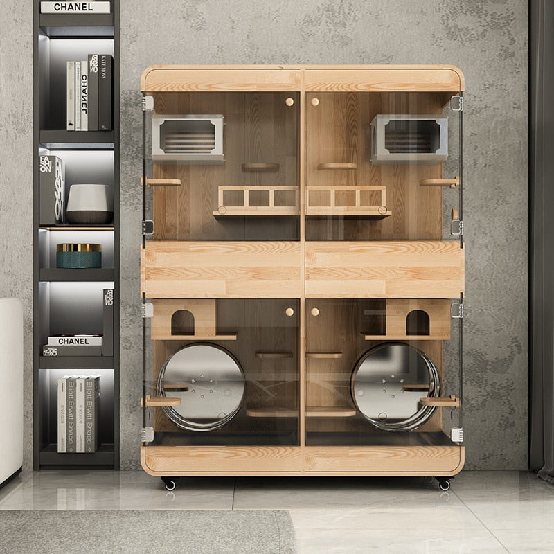 Dreamscape Panoramic Transparent Solid Wood Pet House - Image 1